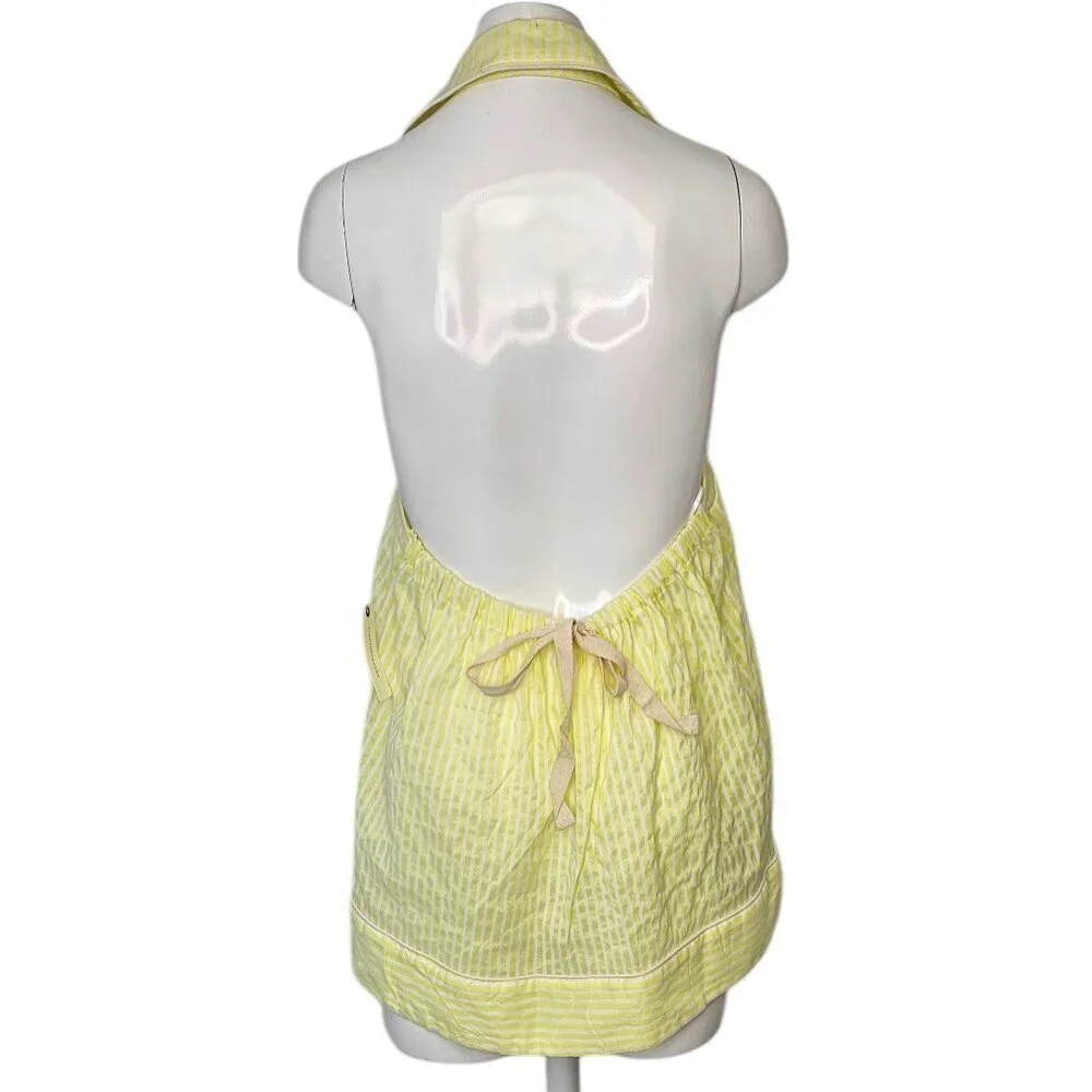 Anthropologie Button-Front Halter Swing Blouse Open Tie Back Striped Size Small - Picture 2 of 11